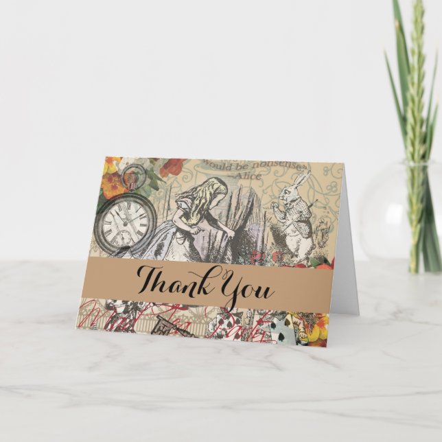 Alice Adventures Wonderland Curtain Classic Art Thank You Card (Front)