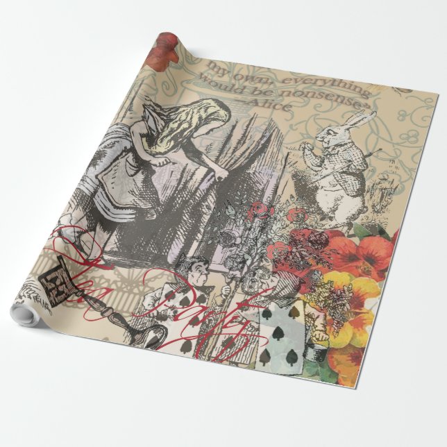 Alice Adventures Wonderland Curtain Classic Art Wrapping Paper (Unrolled)