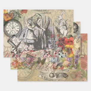 Alice Adventures Wonderland Curtain Classic Art Wrapping Paper Sheets