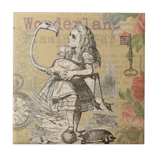 Alice Adventures Wonderland Flamingo Classic Ceramic Tile (Front)