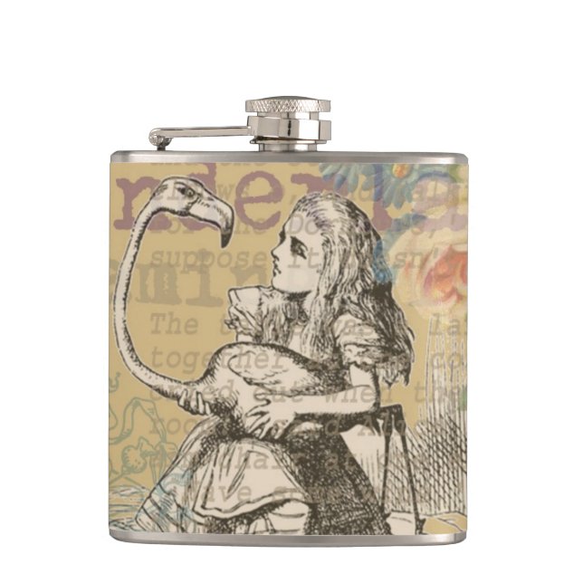 Alice Adventures Wonderland Flamingo Classic Hip Flask (Front)