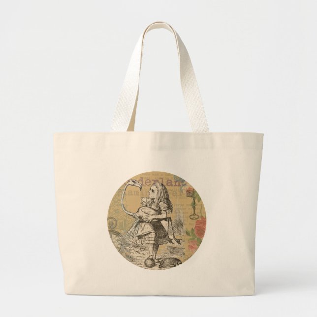 Alice Adventures Wonderland Flamingo Classic Large Tote Bag (Front)