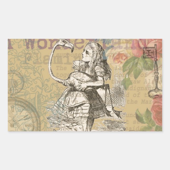 Alice Adventures Wonderland Flamingo Classic Rectangular Sticker (Front)