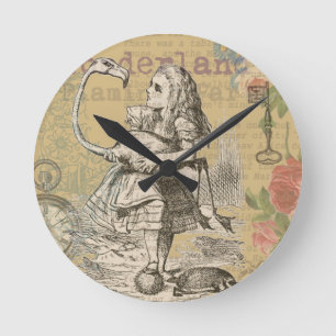 Alice Adventures Wonderland Flamingo Classic Round Clock