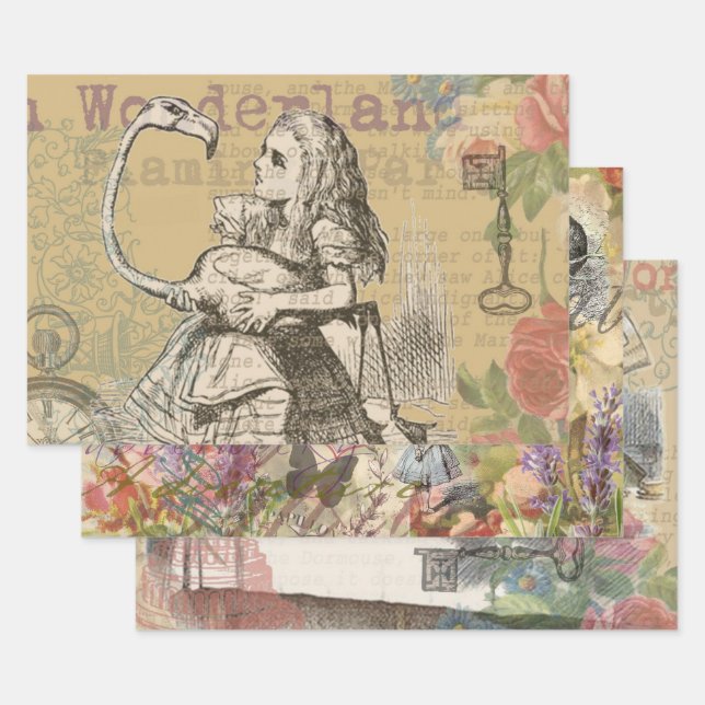 Alice Adventures Wonderland Flamingo Classic Wrapping Paper Sheets (Set)
