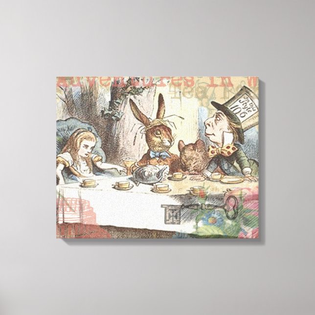 Alice Adventures Wonderland Mad Tea Party Art Canvas Print (Front)