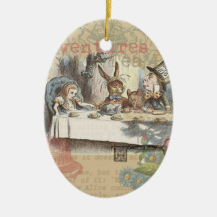 Alice Adventures Wonderland Mad Tea Party Art Ceramic Ornament