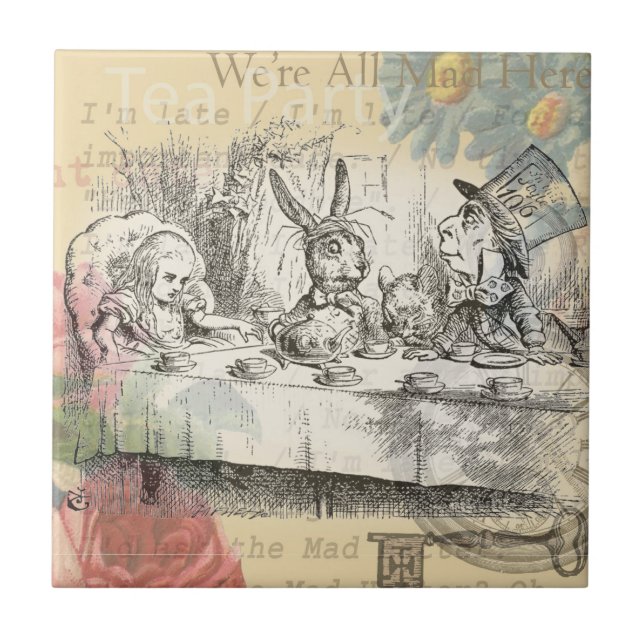 Alice Adventures Wonderland Mad Tea Party Art Ceramic Tile (Front)
