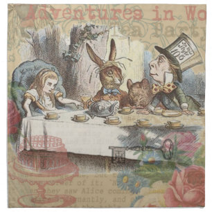 Alice Adventures Wonderland Mad Tea Party Art Cloth Napkin