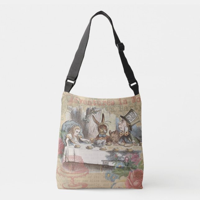 Alice Adventures Wonderland Mad Tea Party Art Crossbody Bag (Front)
