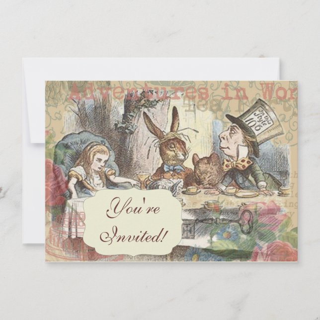 Alice Adventures Wonderland Mad Tea Party Art Invitation (Front)