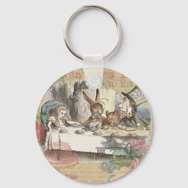 Alice Adventures Wonderland Mad Tea Party Art Keychain (Front)