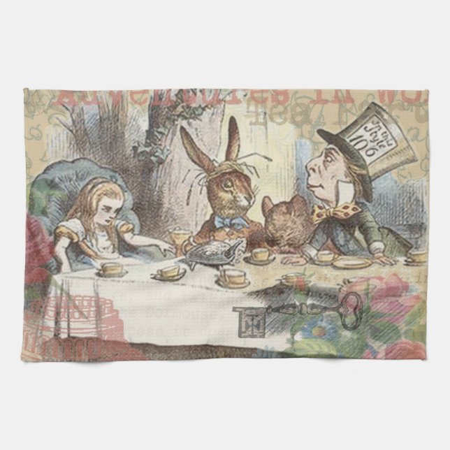Alice Adventures Wonderland Mad Tea Party Art Kitchen Towel (Horizontal)