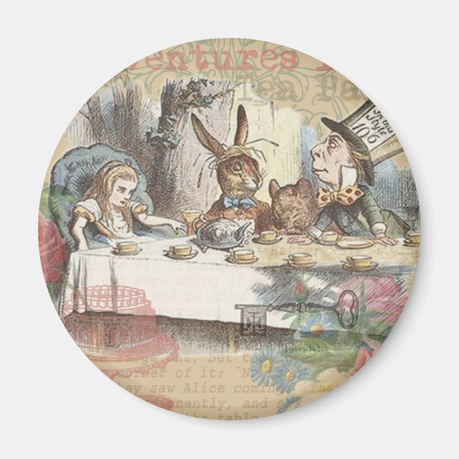 Alice Adventures Wonderland Mad Tea Party Art Magnet (Front)