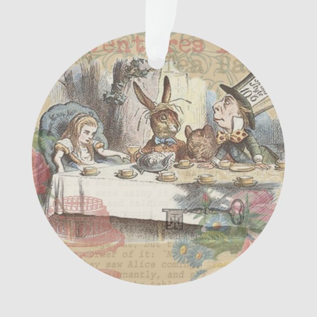 Alice Adventures Wonderland Mad Tea Party Art Ornament (Front)