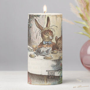 Alice Adventures Wonderland Mad Tea Party Art Pillar Candle