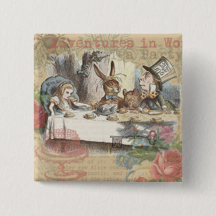 Alice Adventures Wonderland Mad Tea Party Art Pinback Button