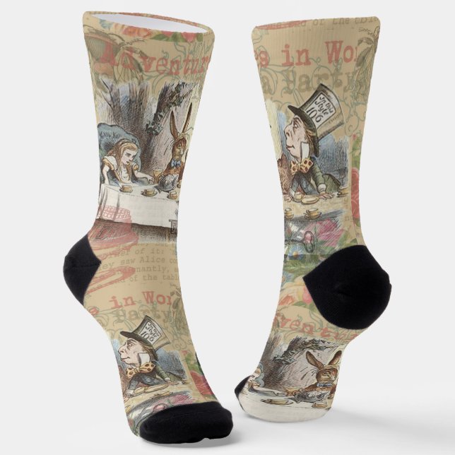 Alice Adventures Wonderland Mad Tea Party Art Socks (Angled)
