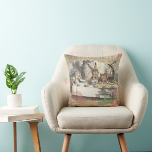 Alice Adventures Wonderland Mad Tea Party Art Throw Pillow