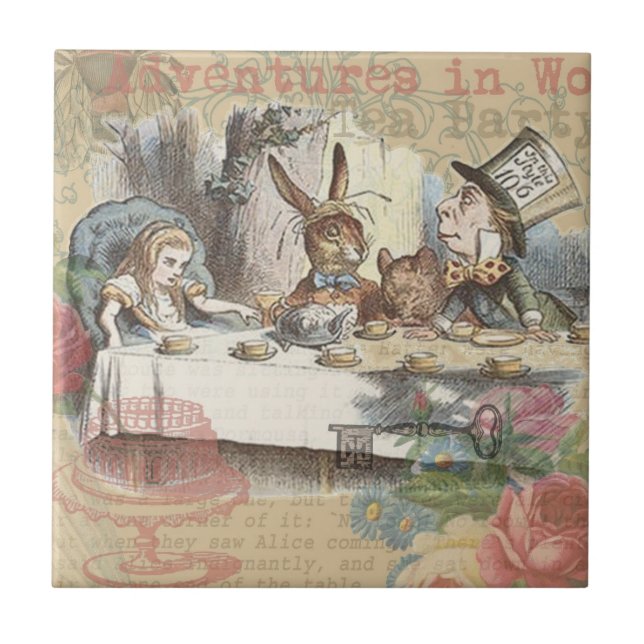 Alice Adventures Wonderland Mad Tea Party Art Tile (Front)