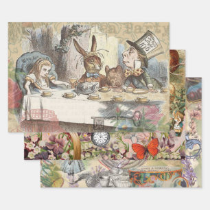 Alice Adventures Wonderland Mad Tea Party Art Wrapping Paper Sheets