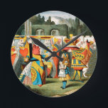 Alice Adventures Wonderland Queen of Hearts Round Clock<br><div class="desc">Alice's Adventures in Wonderland Classic Illustration - This Wonderland illustration is by John Tenniel,  the original illustrator of the wonderful Alice books,  with the Queen of hearts and Alice facing off.</div>