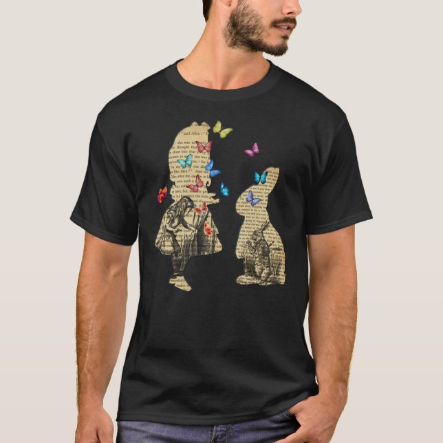 Alice &Amp; The Rabbit - Vintage Wonderland Book   T-Shirt (Front)