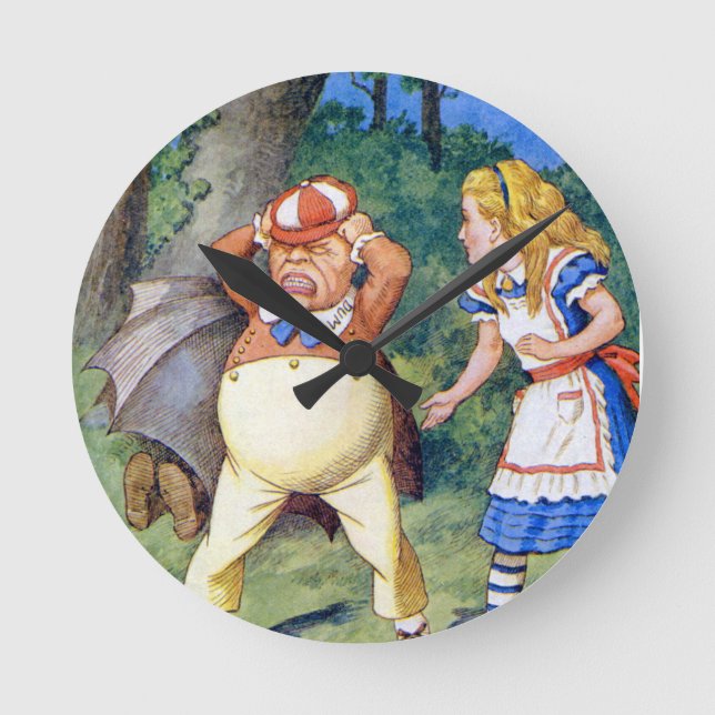 Alice and an angry Tweedledum in Wonderland Round Clock (Front)