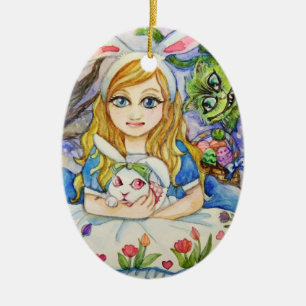 Alice and Bunny Ceramic Ornament