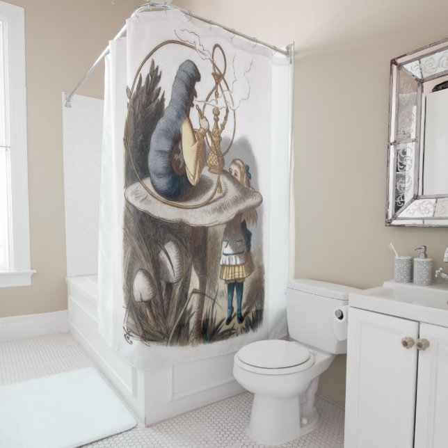 ALICE and Caterpillar - Adventures in Wonderland Shower Curtain (In Situ)