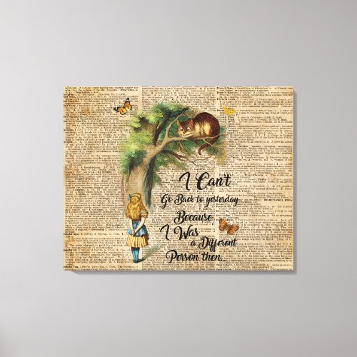 Alice and Cheshire Cat Quote Dictionary Art Canvas Print