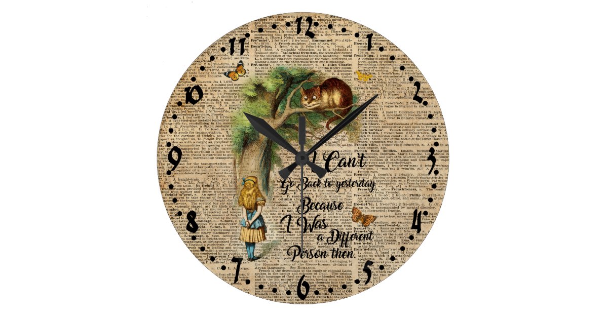 Alice And Cheshire Cat Quote Dictionary Art Large Clock Zazzle Com