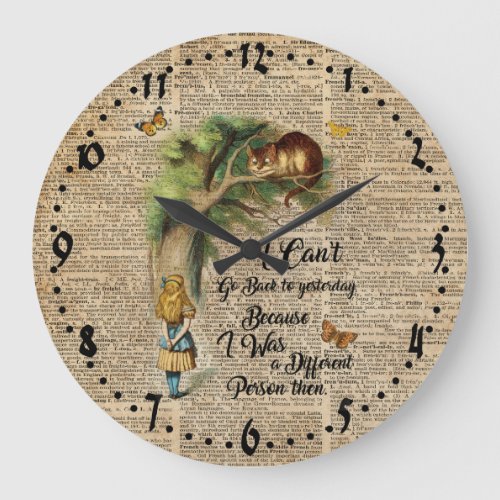 Alice and Cheshire Cat Quote Dictionary Art Large Clock