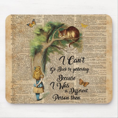 Alice and Cheshire Cat Quote Dictionary Art Mouse Pad