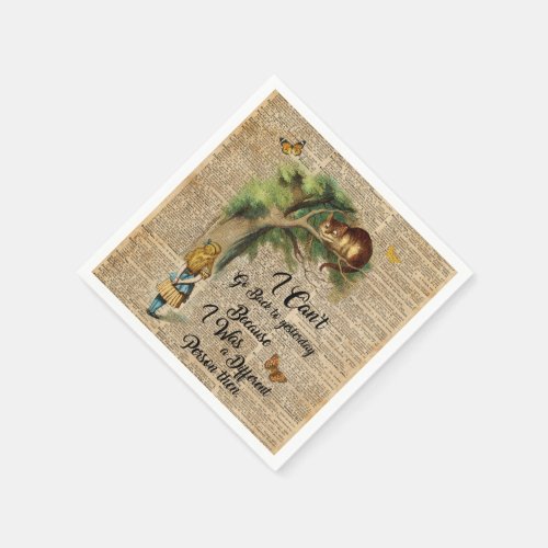 Alice and Cheshire Cat Quote Dictionary Art Napkins