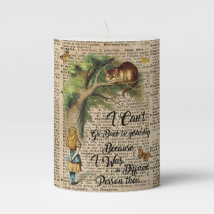Alice and Cheshire Cat Quote Dictionary Art Pillar Candle