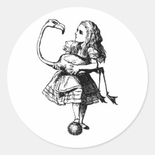 Alice and Flamingo Inked Black Classic Round Sticker