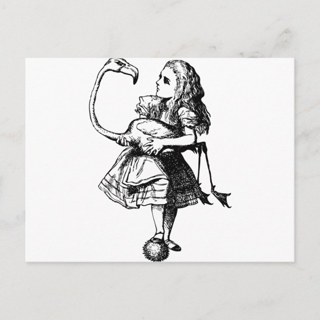 Alice and Flamingo Inked Black Postcard (Front)