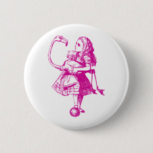 Alice and Flamingo Inked Pink Pinback Button
