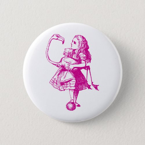 Alice and Flamingo Inked Pink Pinback Button