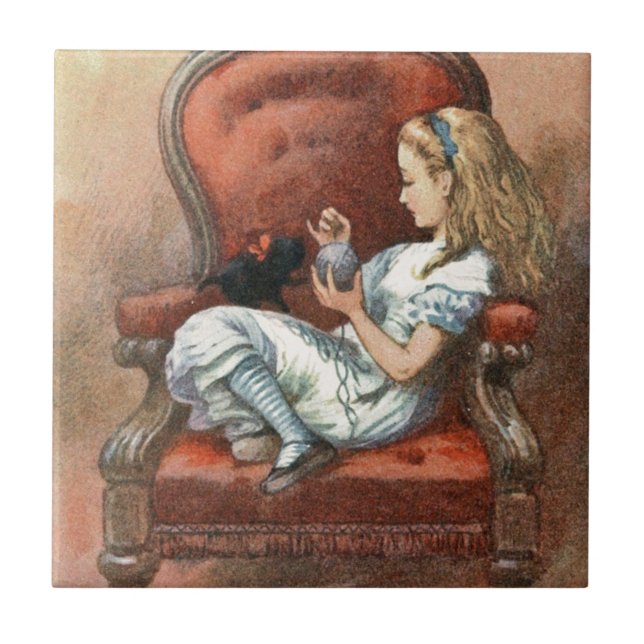 Alice and her Kitten Ceramic Tile (Front)
