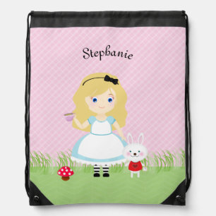 Alice and Her Tea Party Drawstring Bag