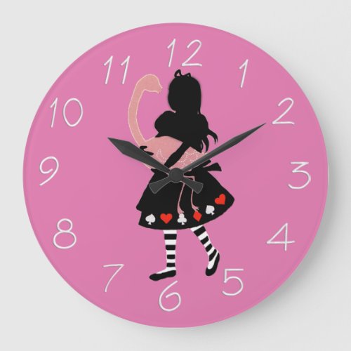 Alice and Pink Flamingo Large Clock