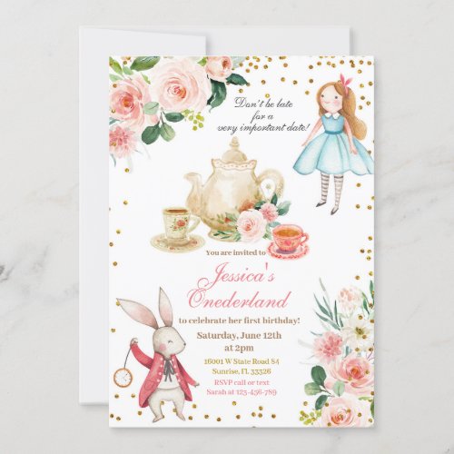  Alice and Rabbit Birthday Tea Party  Invitation