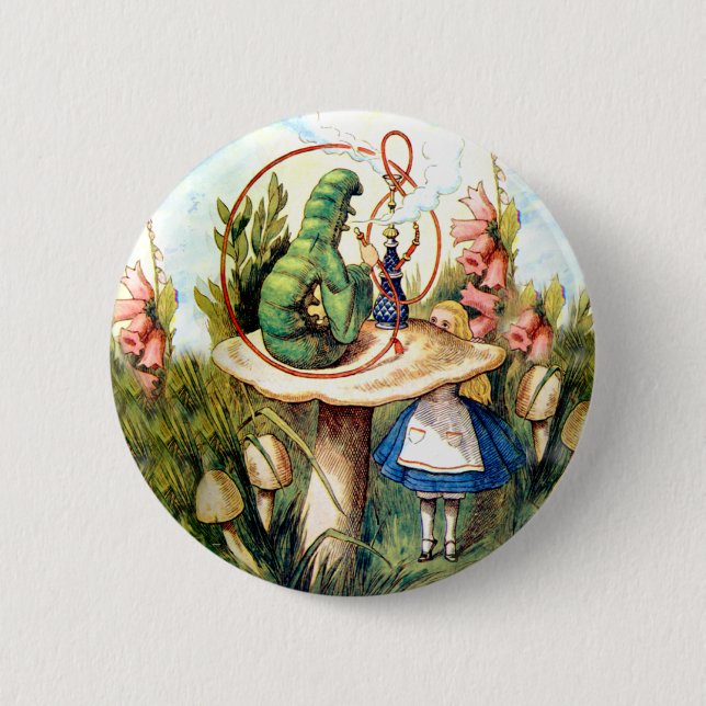 Alice and the Caterpillar in Wonderland Button (Front)