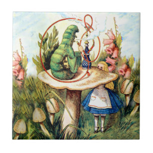 Alice and the Caterpillar in Wonderland Ceramic Tile