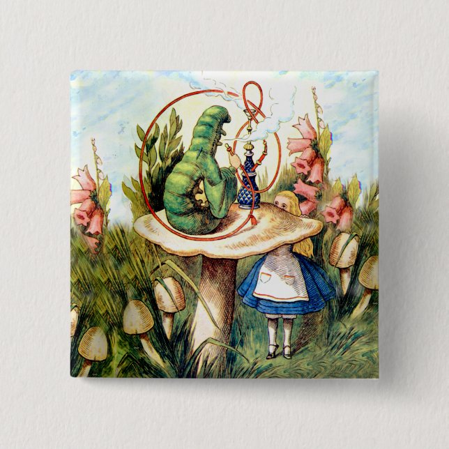 Alice and the Caterpillar in Wonderland Pinback Button (Front)