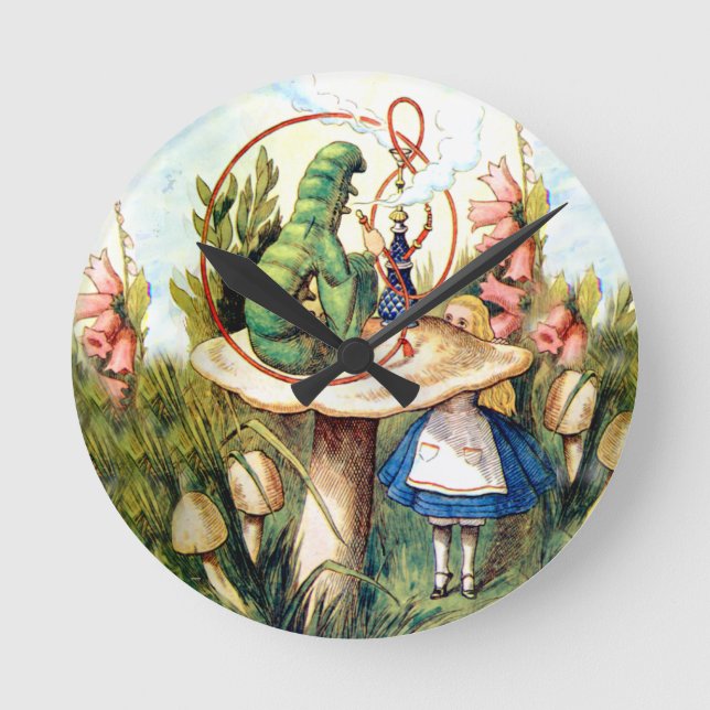 Alice and the Caterpillar in Wonderland Round Clock (Front)