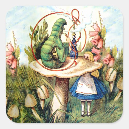 Alice and the Caterpillar in Wonderland Square Sticker