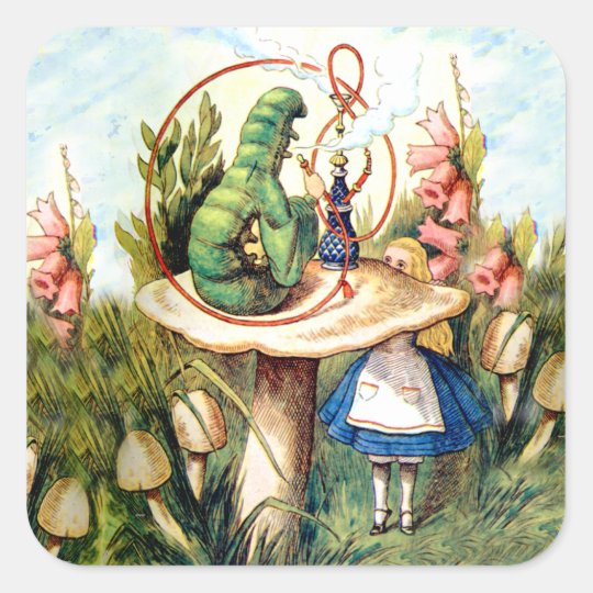 Alice and the Caterpillar in Wonderland Square Sticker | Zazzle.com